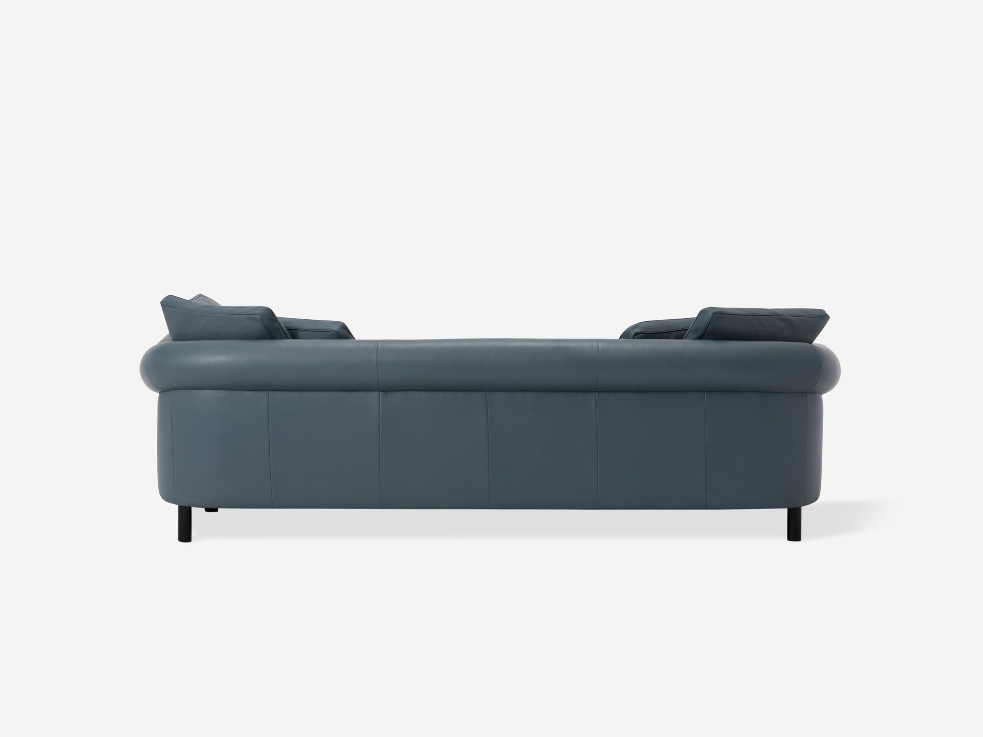 Blue leather sectional sofa back view